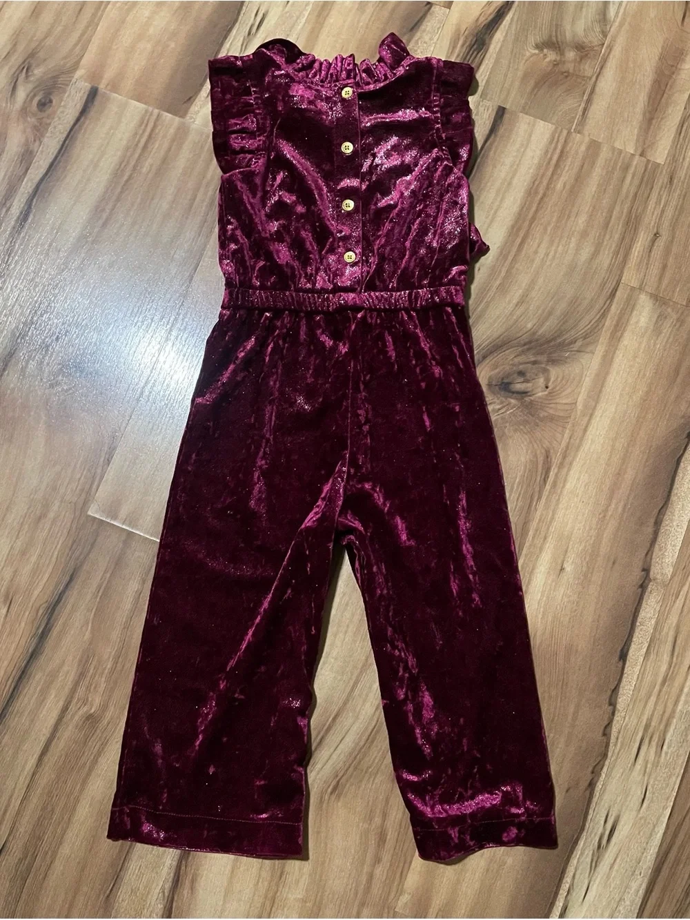 Genuine Kids OshKosh Baby Girl Burgundy Velvet Ruffle Jumpsuit 2T